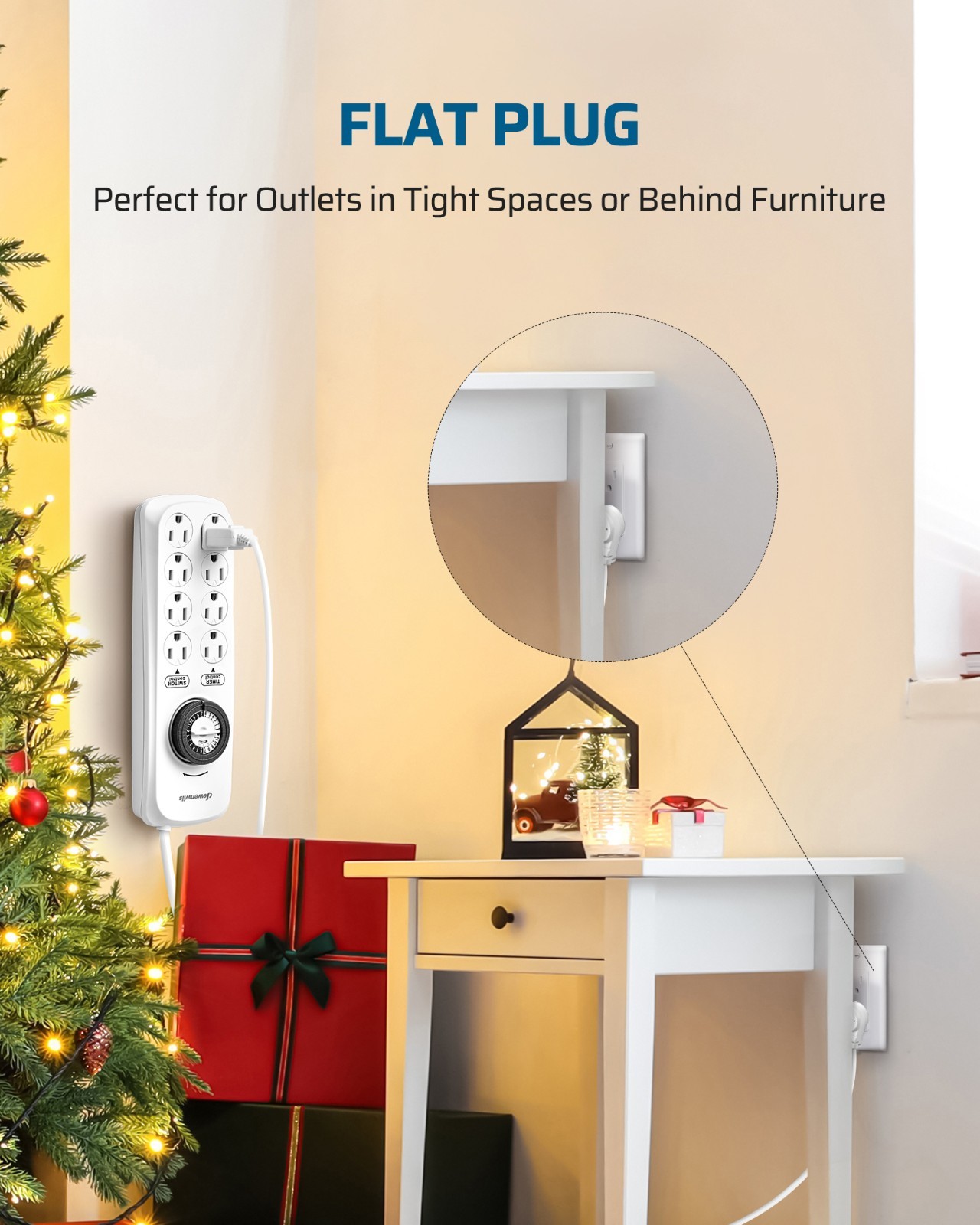 DEWENWILS Mechanical Timer Power Strip with 8 Outlets, Flat Plug, 6ft Long Cord