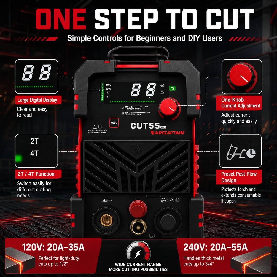 ARCCAPTAIN 55A Plasma Cutter, Non-Touch Pilot Arc High-Frequency Plasma Cutting