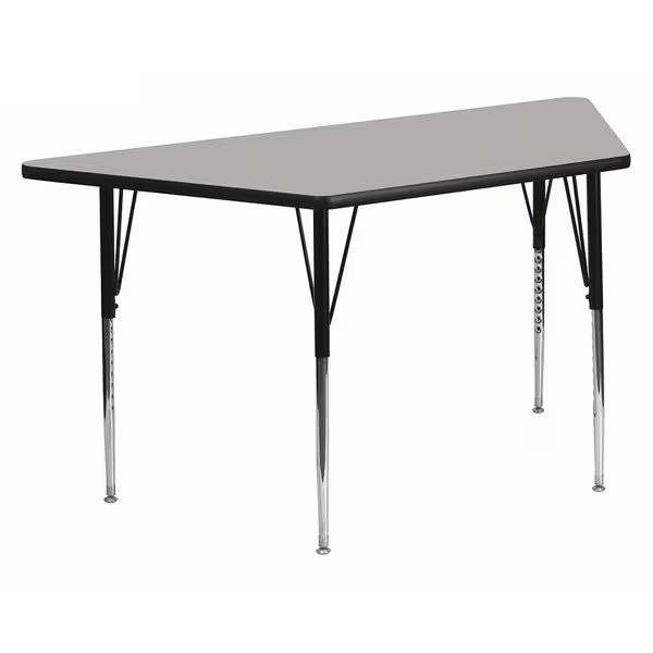 Trapezoid Activity Table, Chrome, Laminate, Particleboard, Steel, Grey Flash
