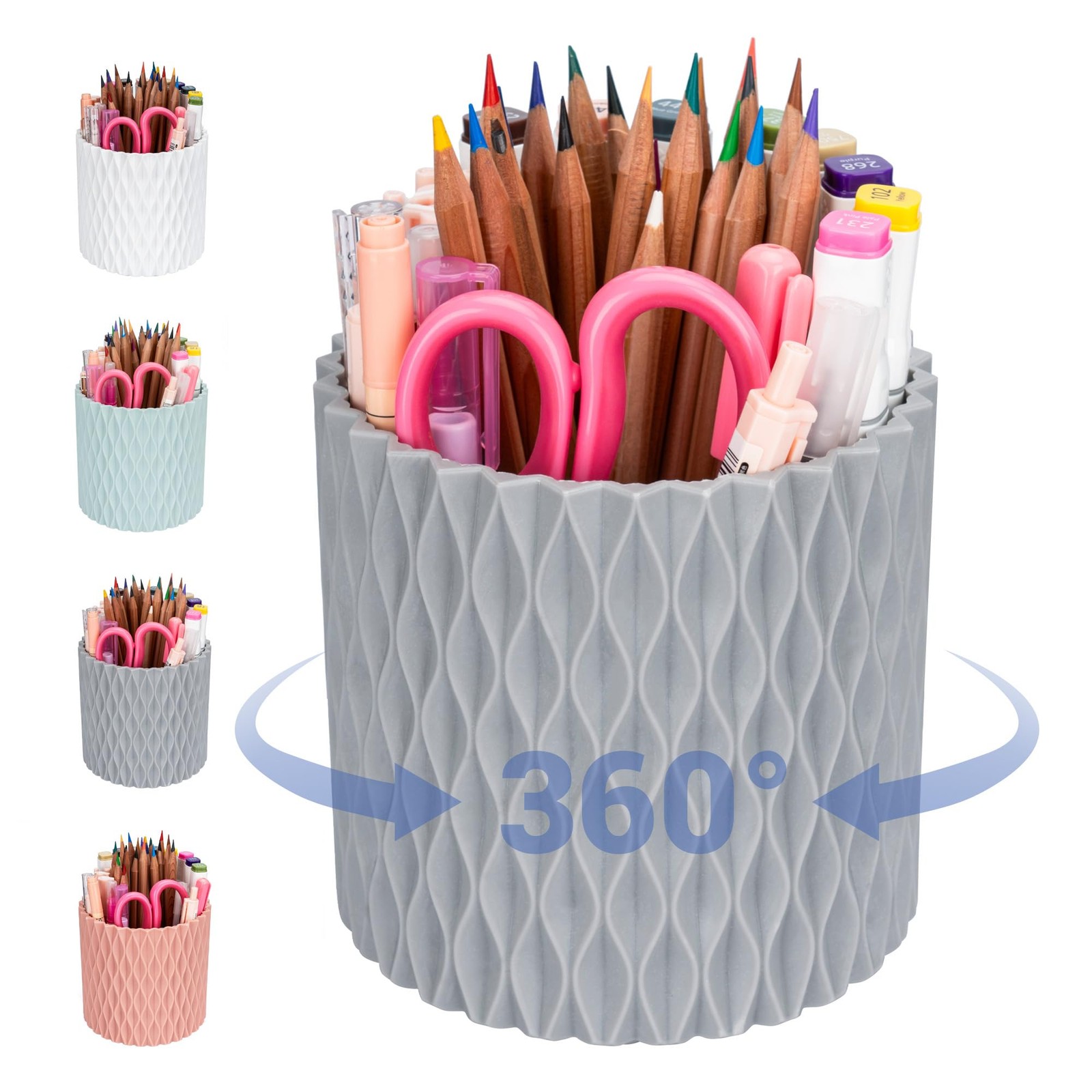 Pencil Holder - 360° Rotation, 5 Slot Desk Supplies For Women Office Aestheti...