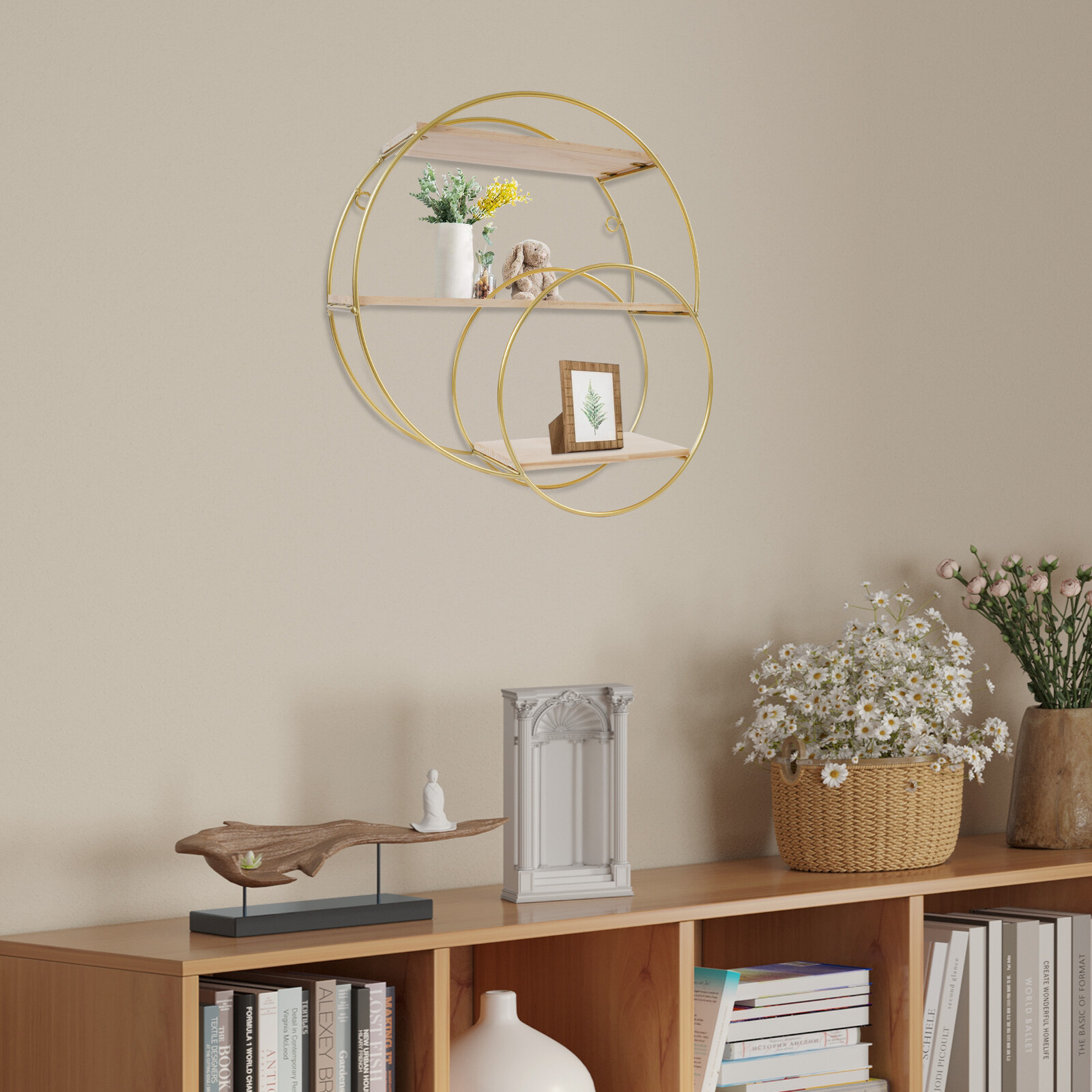 Wall Mounted Circular Storage Rack 10 x 33cm Shelf, 3-tier Storage Display Rack
