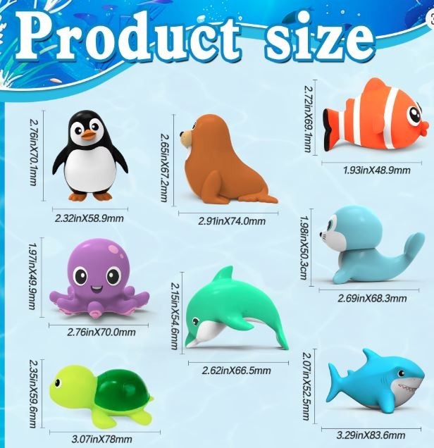 kids bath bombs with toys 8pcs Mold-Resistant Sea Animal Bathtub Shower Toys Bat