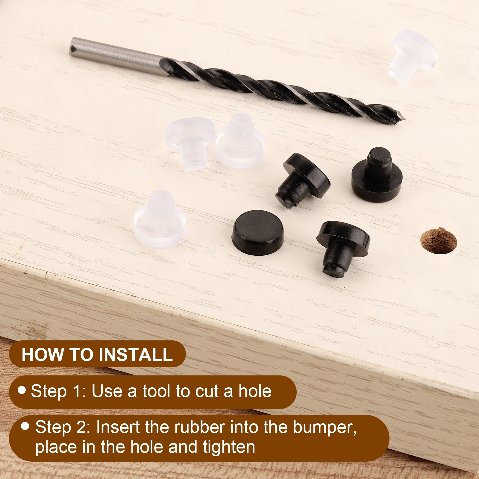 20Pcs Glass Table Top Bumpers with Stem Black Bumpers for 6.5mm/0.26" Hole
