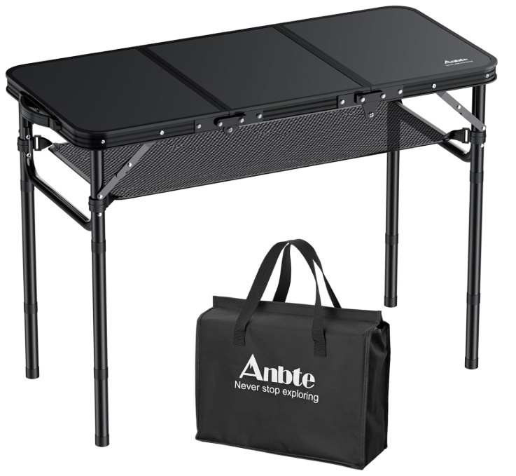 3ft Folding Aluminum Camping Table, Adjustable Height, Portable Outdoor Table