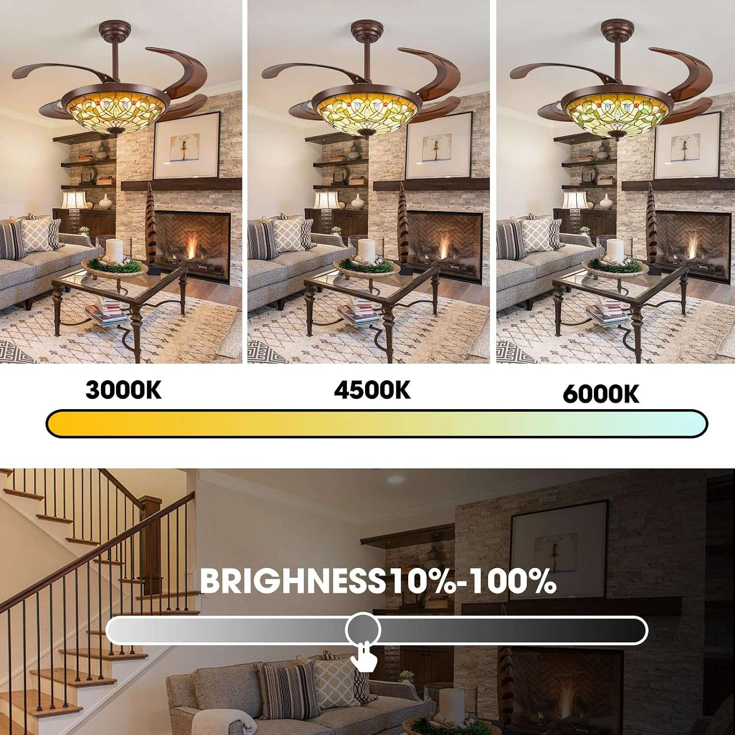 Ceiling Fan with Light - 48" Retractable Ceiling Fan Chandelier Fan, App Control