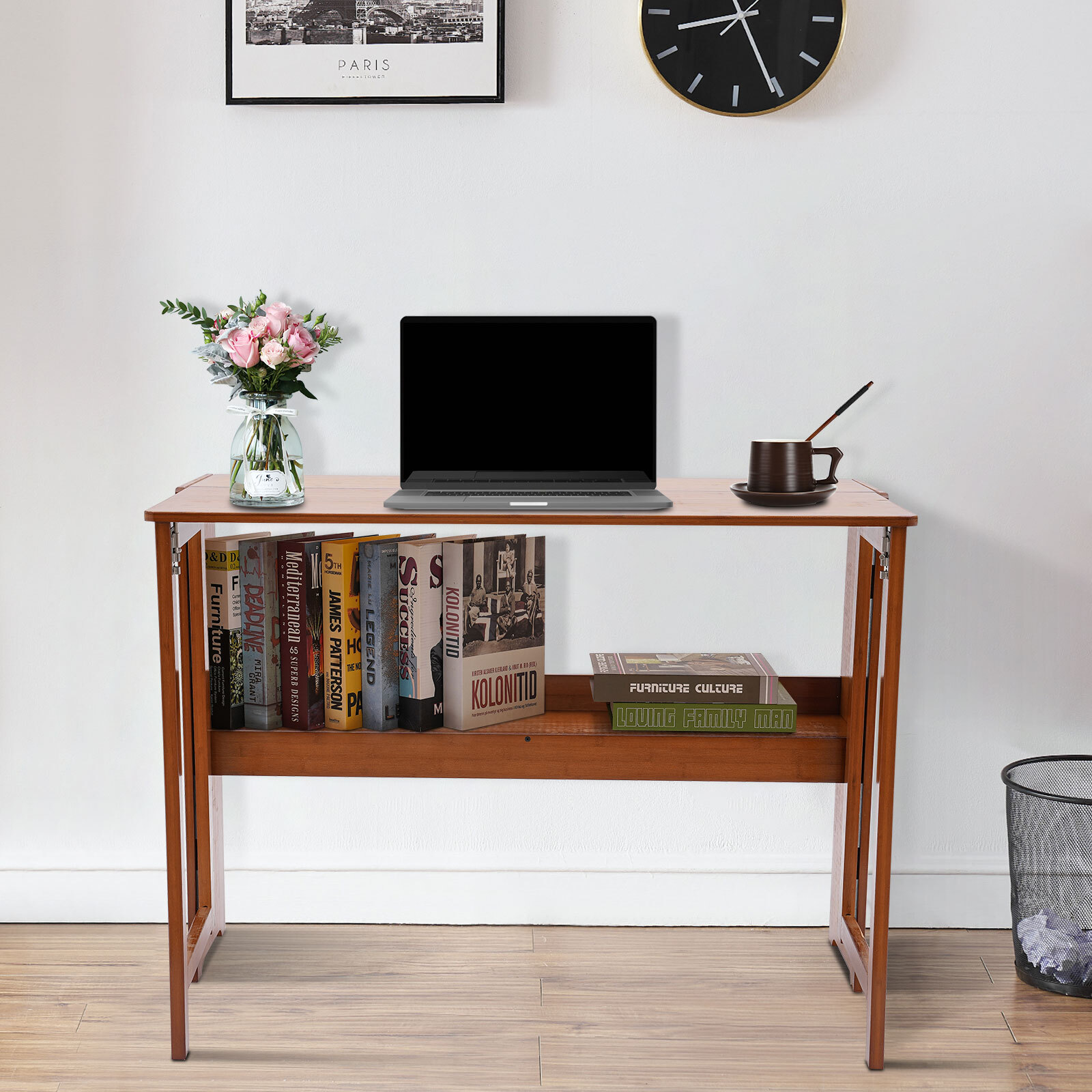 Foldable Bamboo Desk – Space-Saving Home Office Writing Workstation