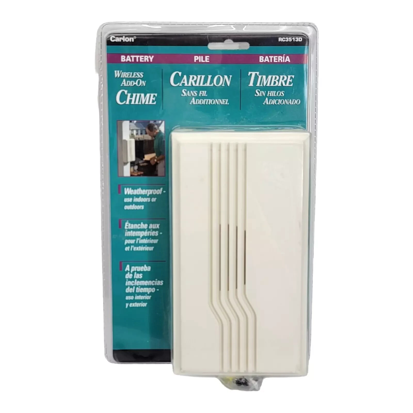 Carlon RC3513D Wireless Add-On Chime Waterproof Indoor/Outdoor 150 Feet NEW