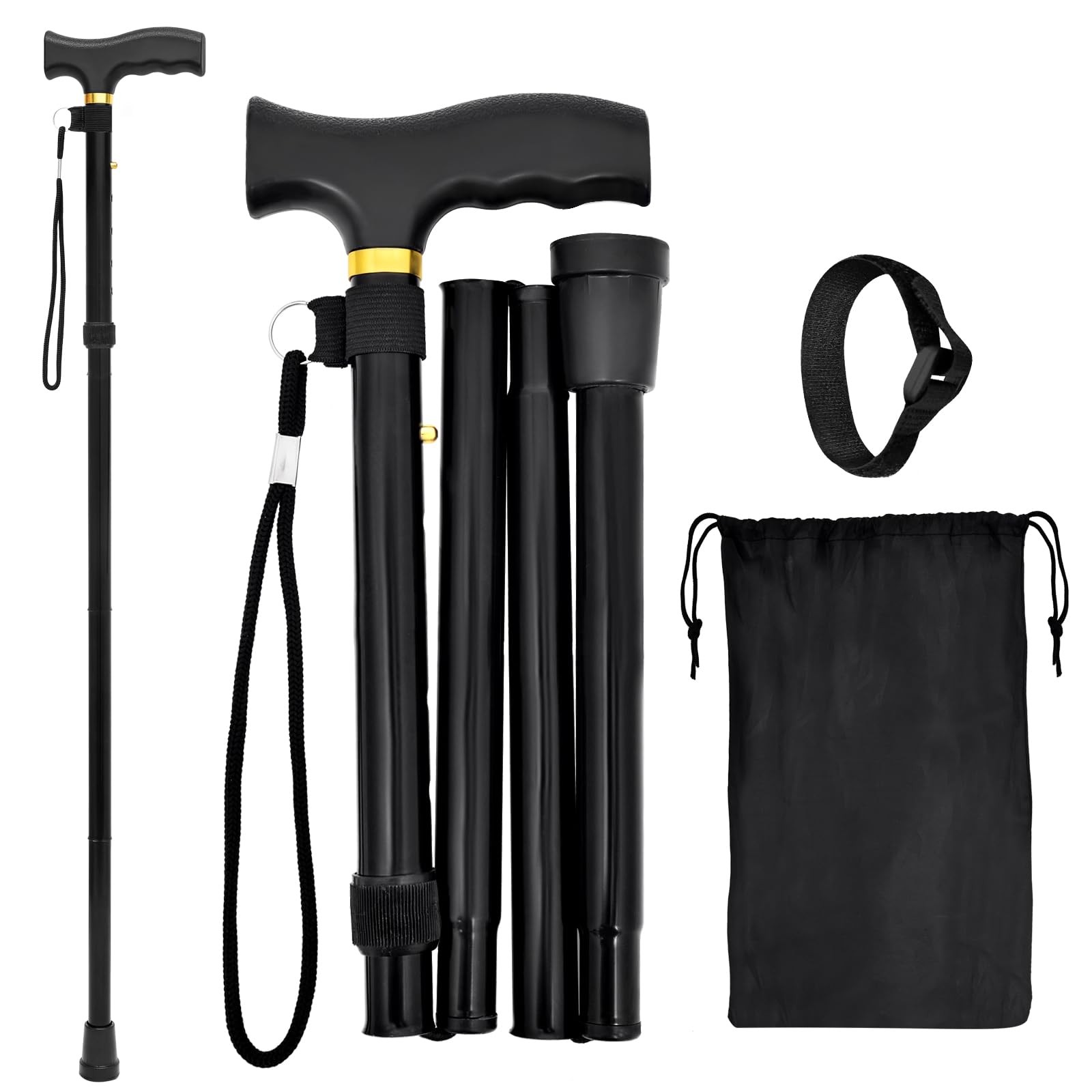 Folding Walking Cane - Lightweight, Adjustable, Anti-Slip, 37", black1