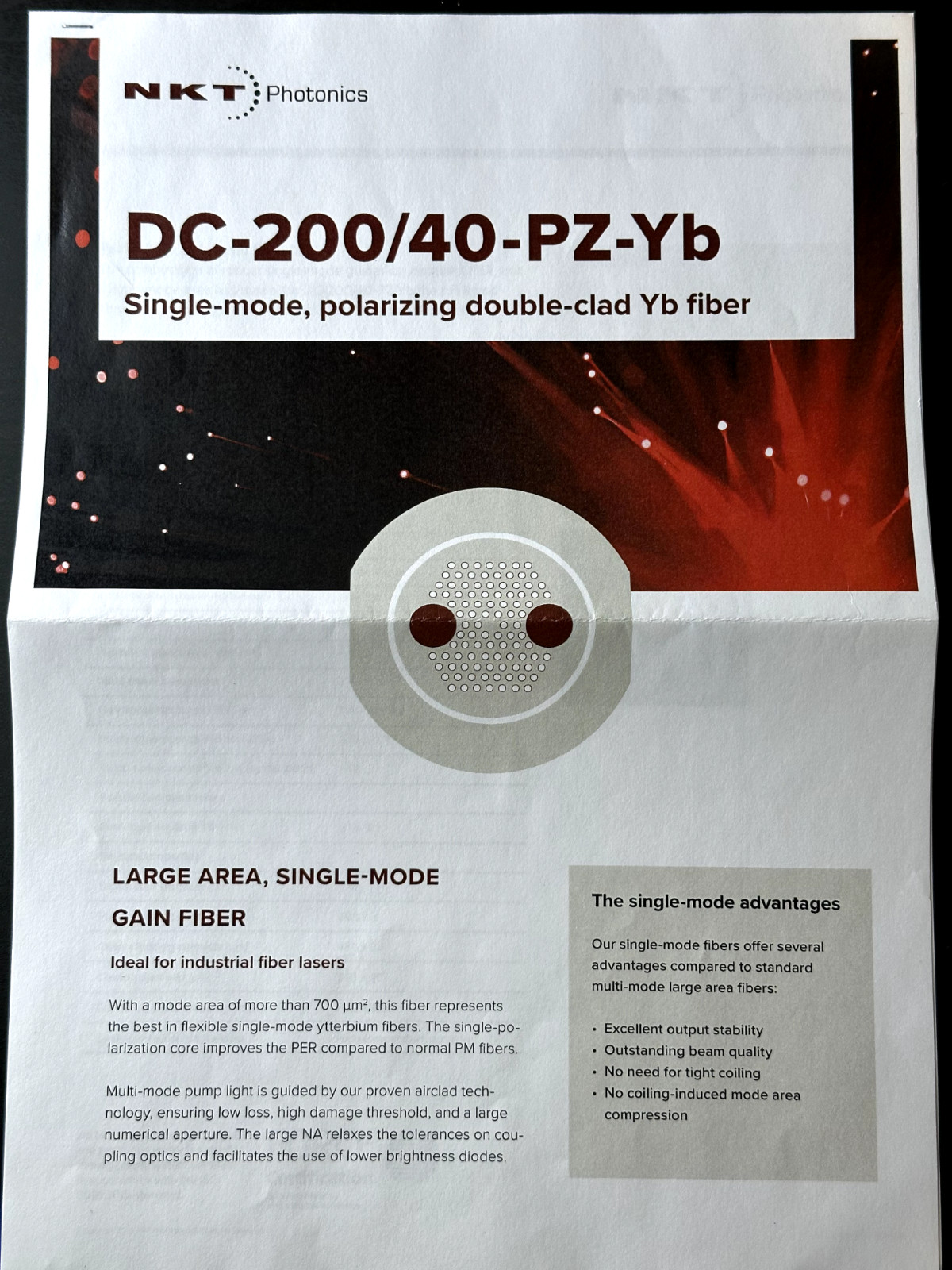 NKT Photonics DC-200/40-PZ-Yb Bare Gain Fiber 3m Single-Mode Yb New