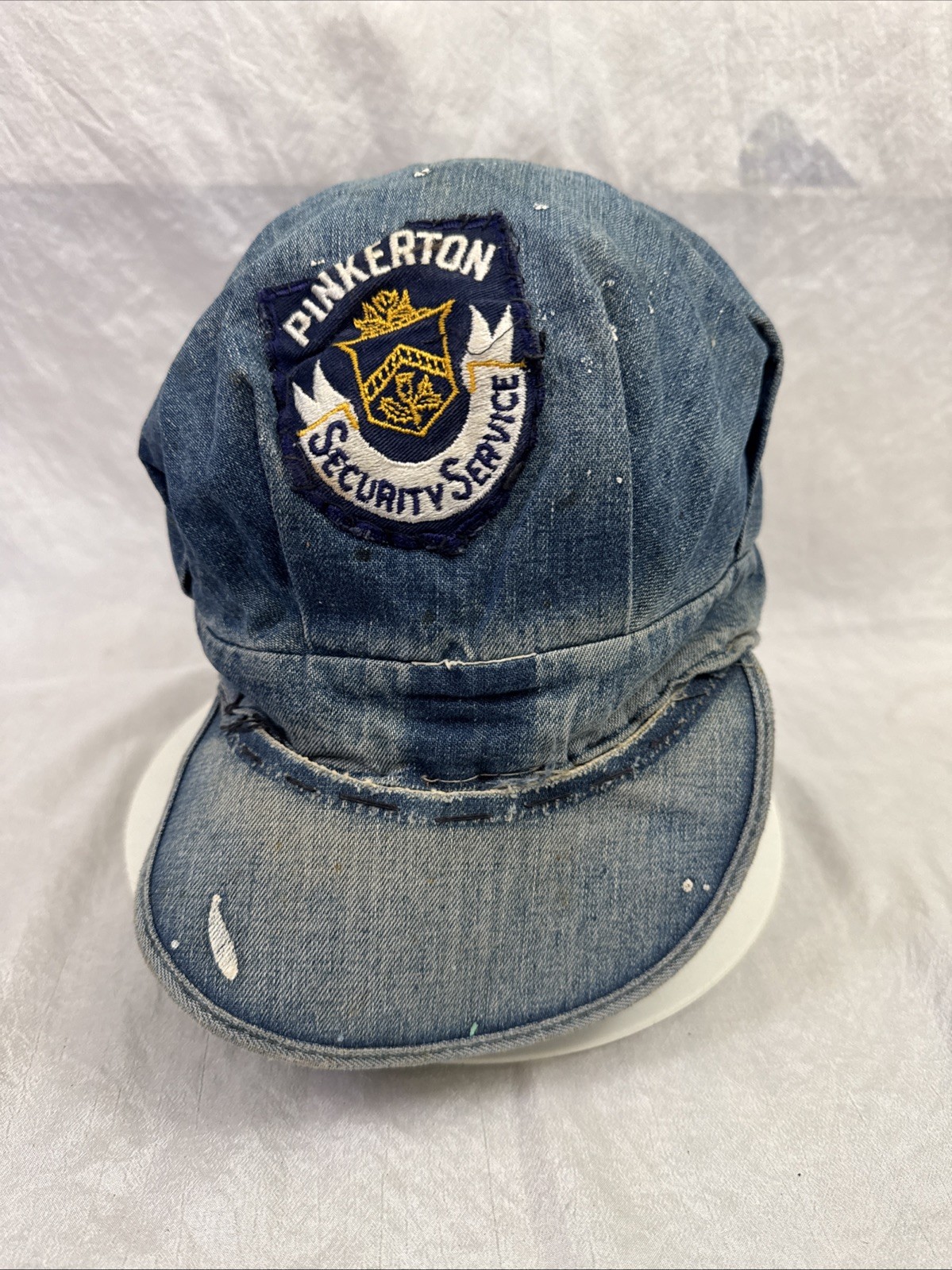 VINTAGE DENIM  Handmade Cap With Pinkerton Security Service Patch