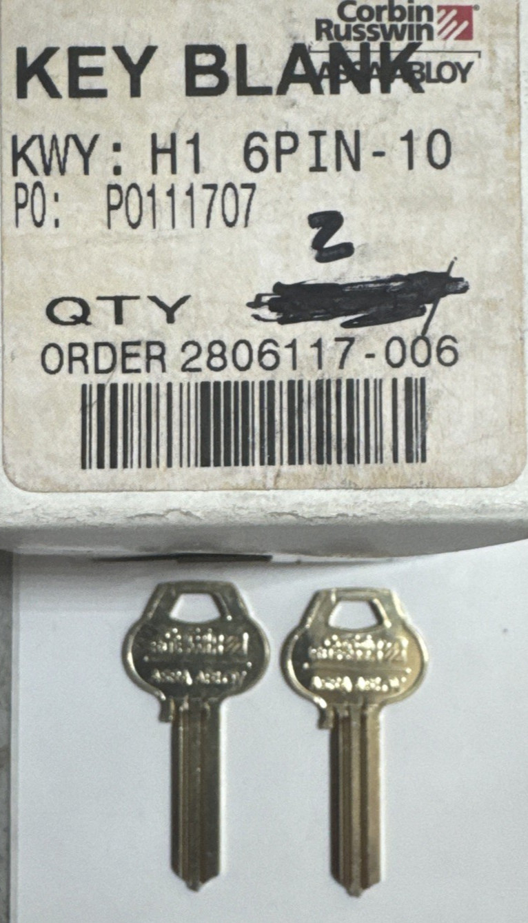 LOT OF 2 CORBIN RUSSWIN H1 6 PIN KEY BLANK