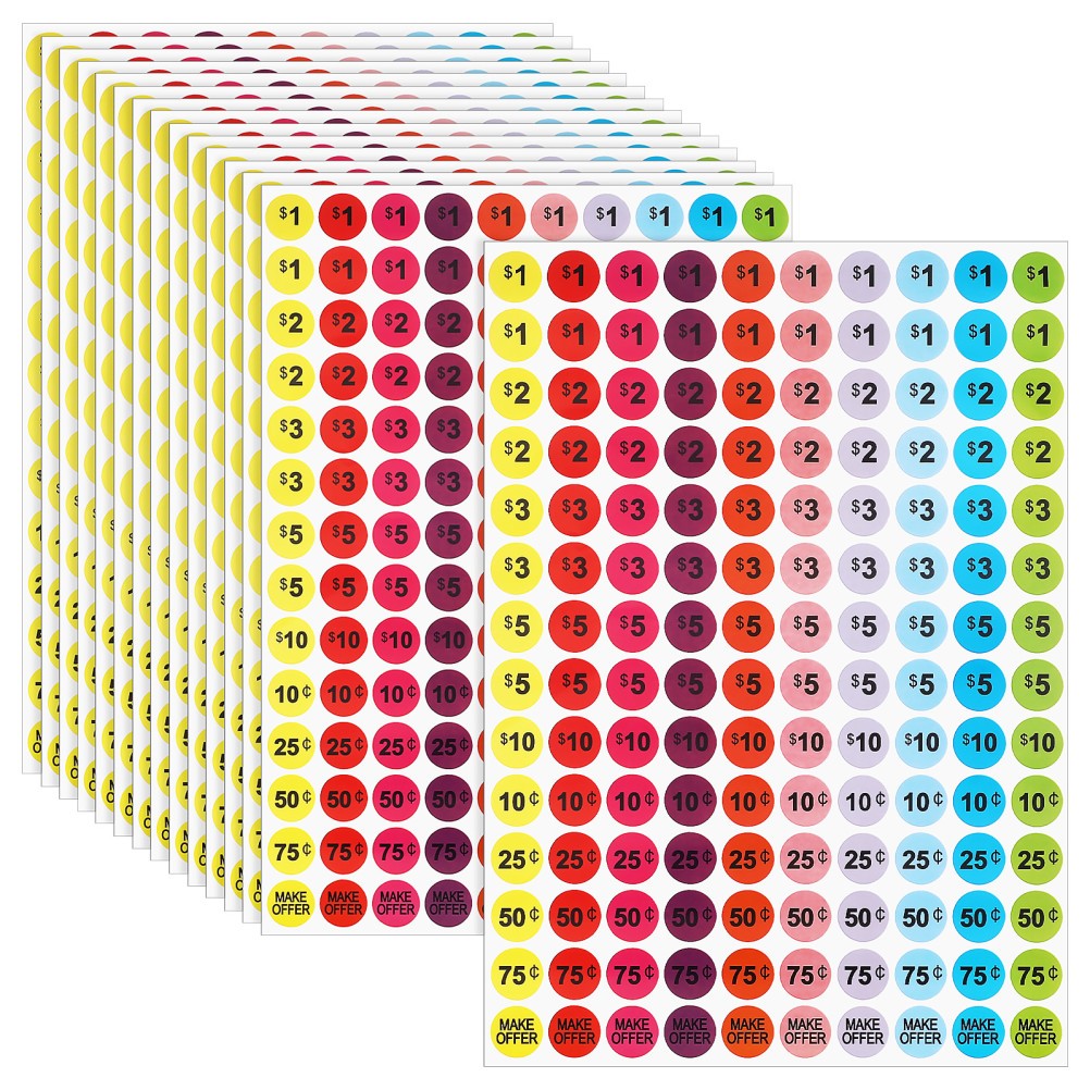 15 Sheets Pricing Stickers for Small Business Garage Sale Labels Retail
