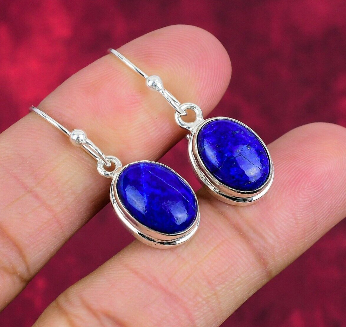 Beautiful Lapis Lazuli Gemstone Handmade 925 Sterling Silver Earrings Jewelry