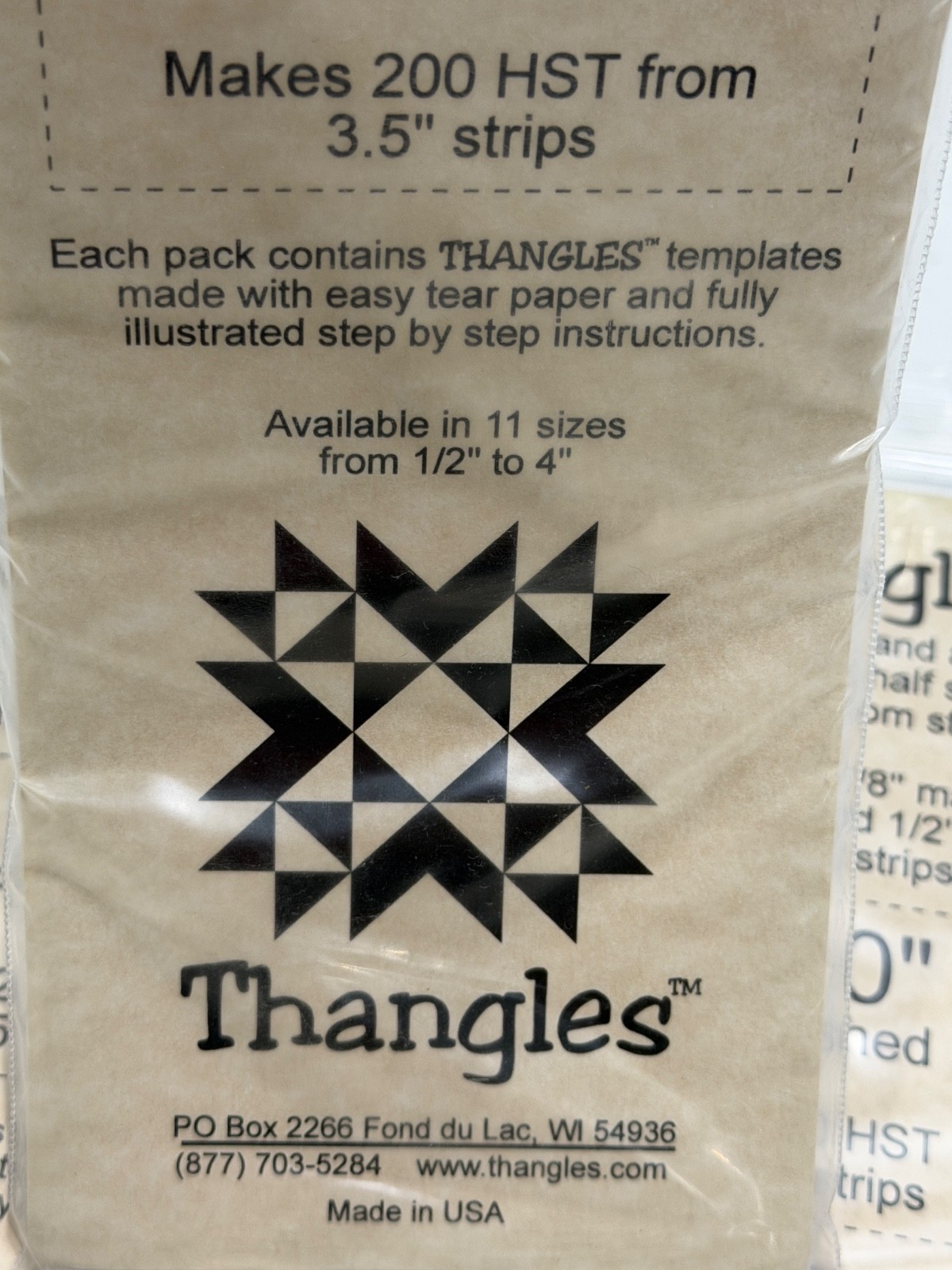 3 Pkgs Thangles 3.0" Finished Makes 200 HST Paper Template Half Square Triangles