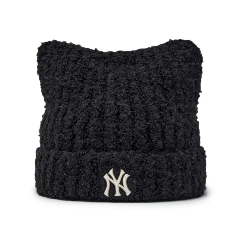 NEW MLB Korea Plush Meow Cat Beanie Hat NY Yankness Black No Tariffs In US