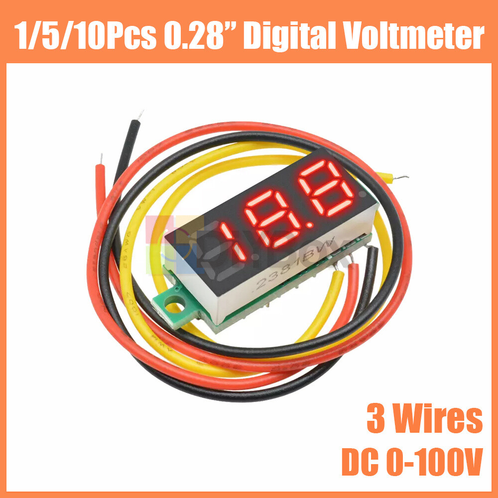 DC 0-100V 0.28" 3 Wires Voltmeter Panel Red LED Digital Display Volt Meter Gauge