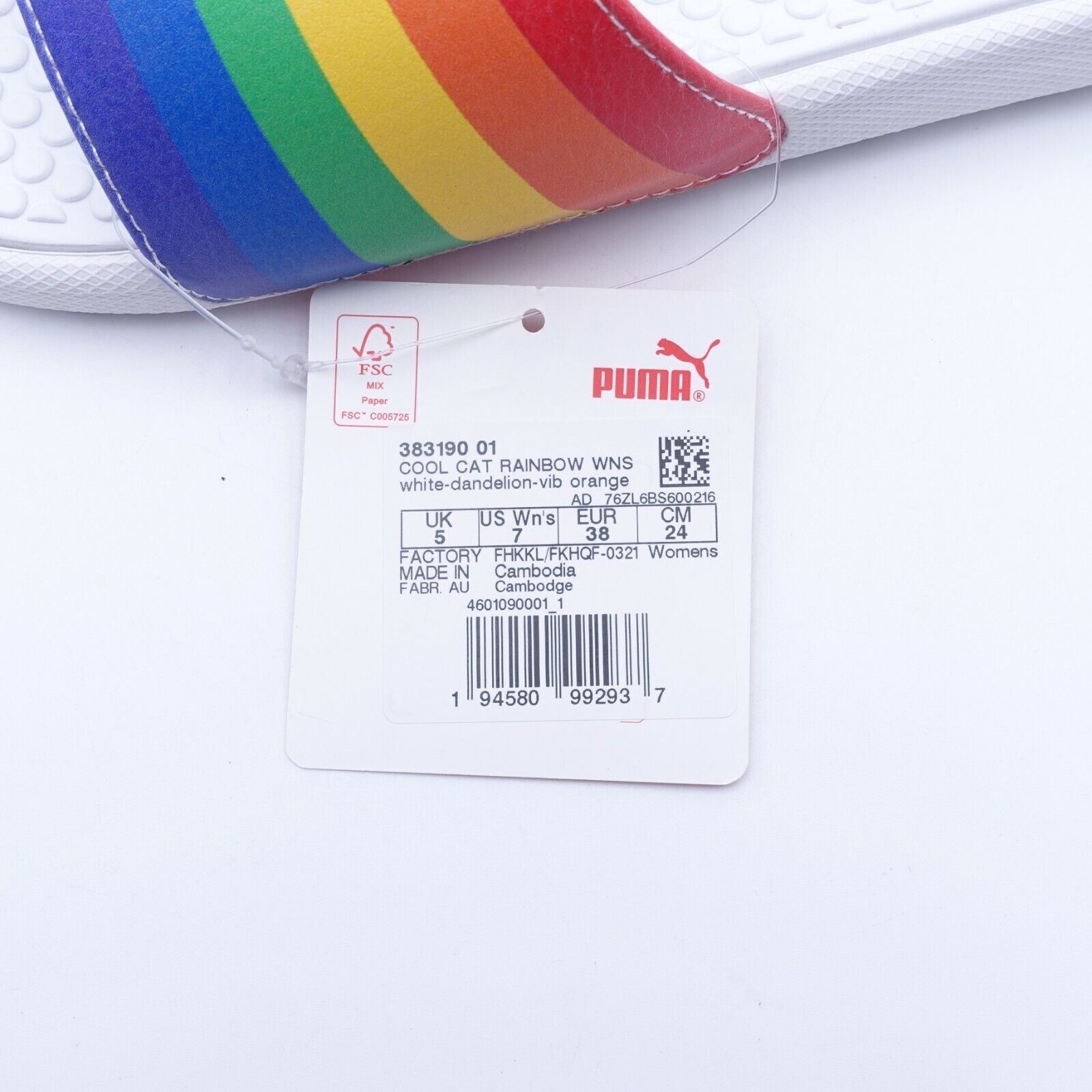 PUMA Women's Cool Cat Rainbow Pride Slide Sandals 383190-01 White