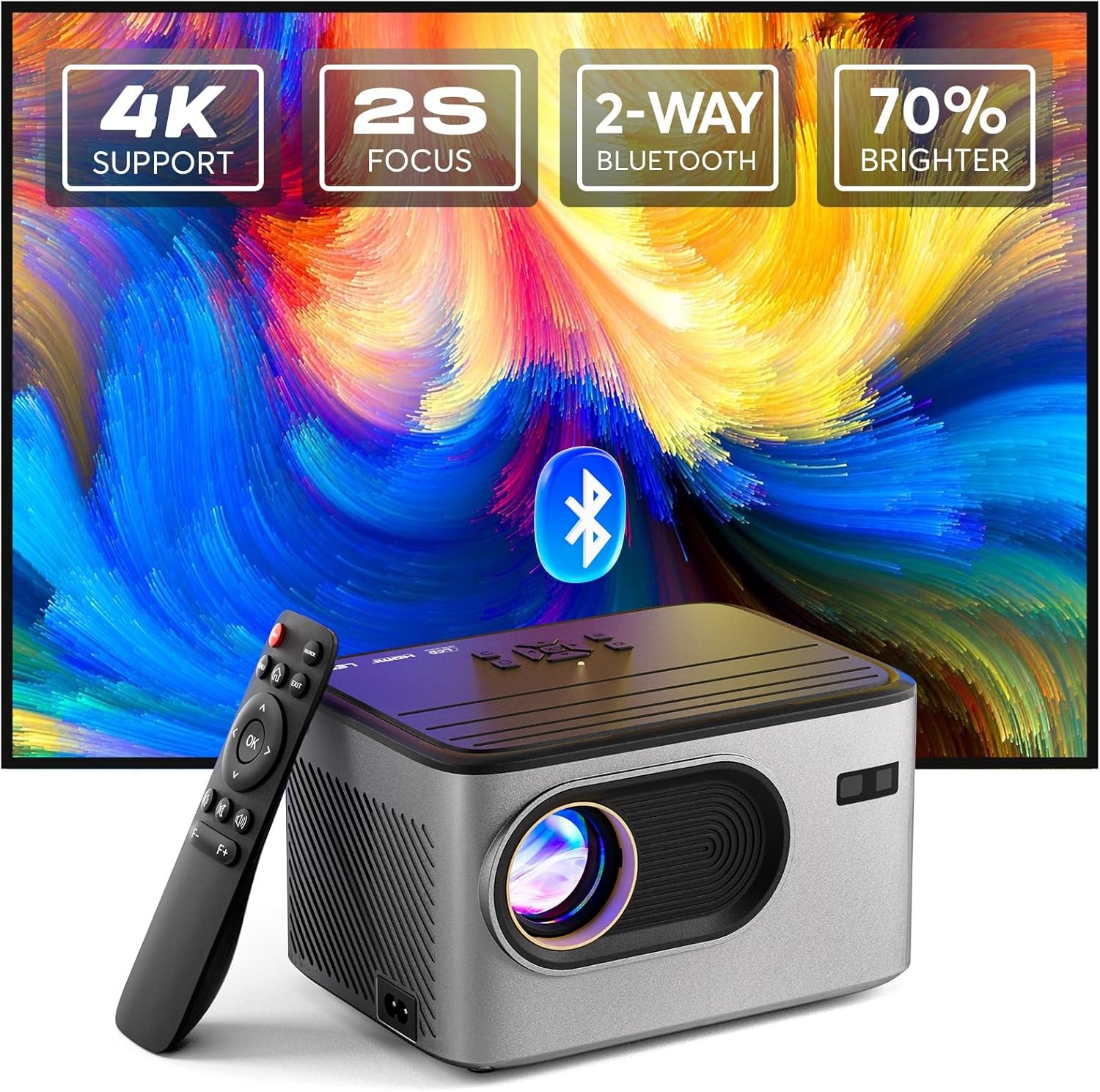 Proyector 4K nativo 1080P portátil Bluetooth 5.2 cine hogar compatible HDMI USB