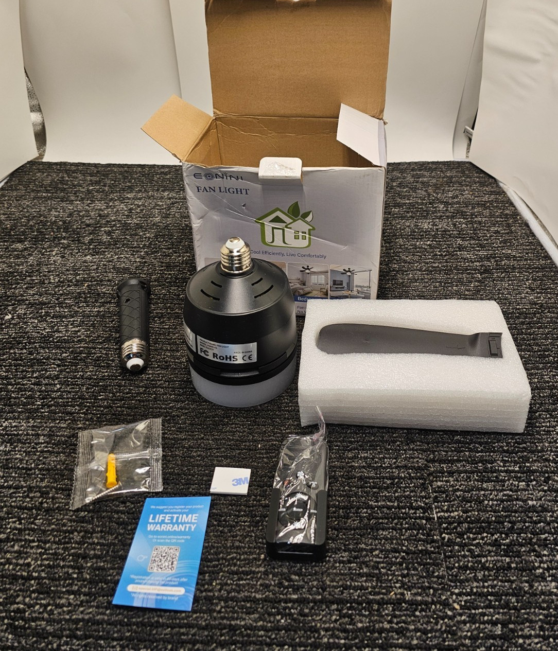 FS400-A1 16.5" Ceiling Fan Light & Remote Dimmable Bulb 1000LM Screw-In E26