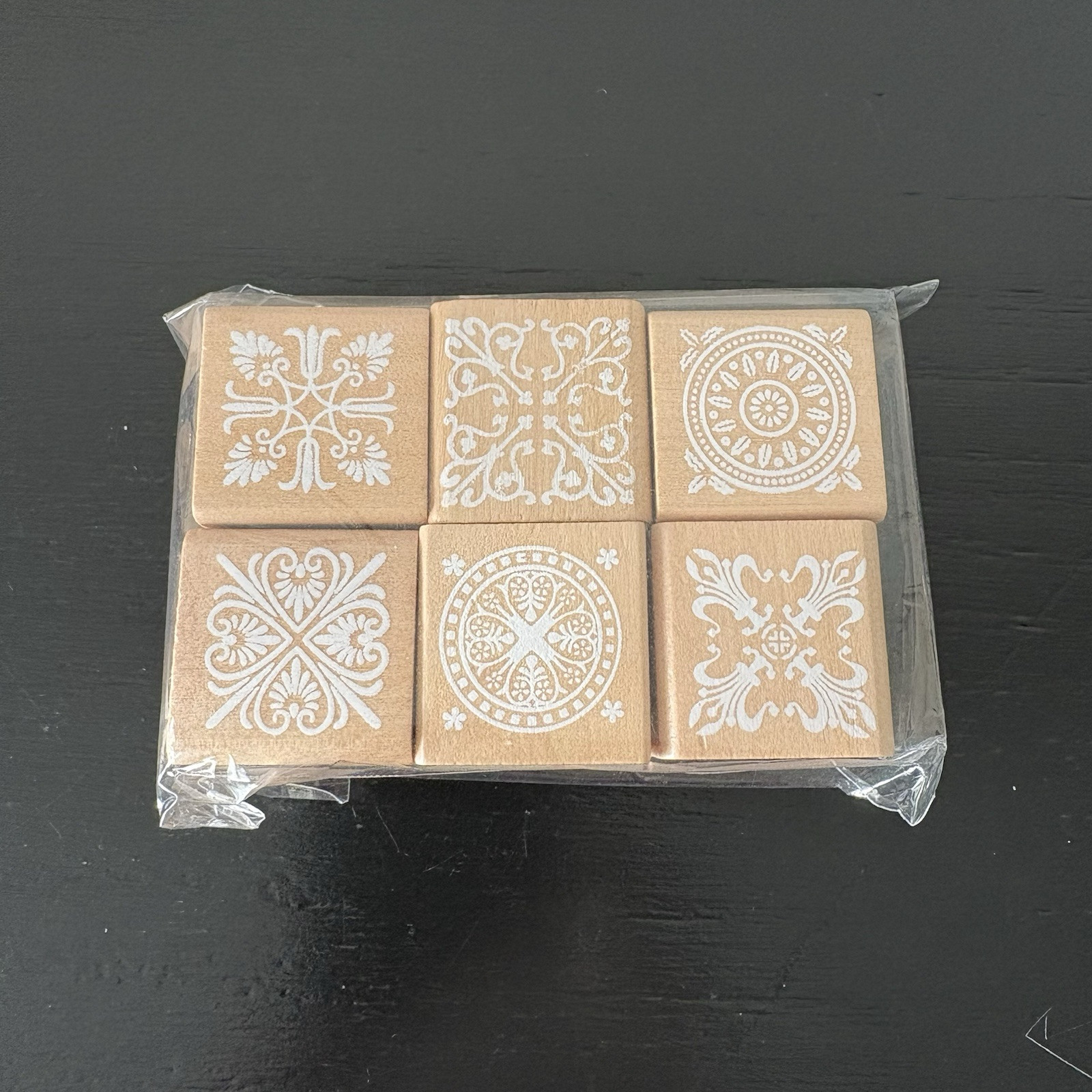 6 Piece Wooden Stamp Set Mandala And Lace Designs 1.5 Inch Brand New