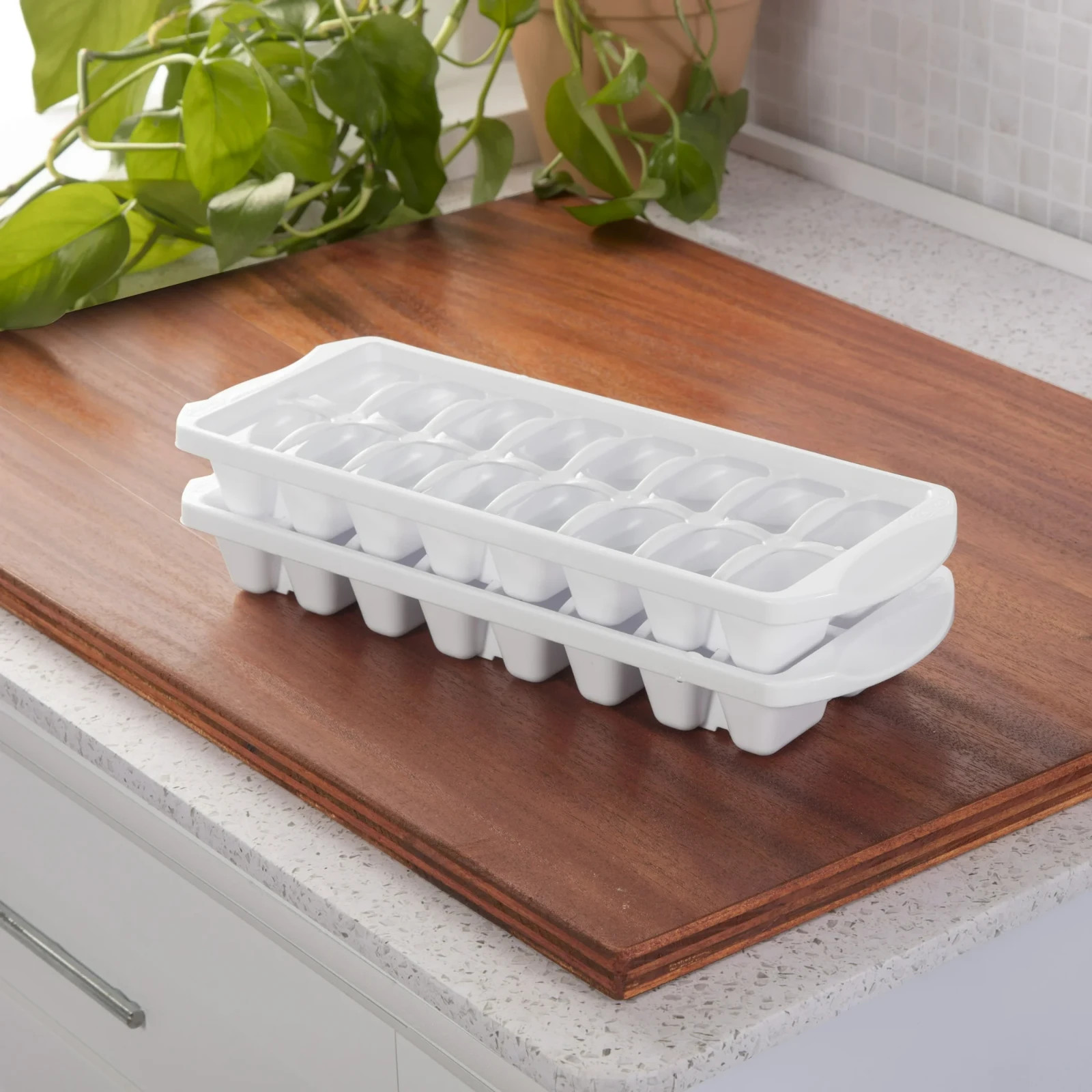 2 Pack of Stacking Ice Cube Trays, Easy release, 16 Cubes Each, BPA-Free, White