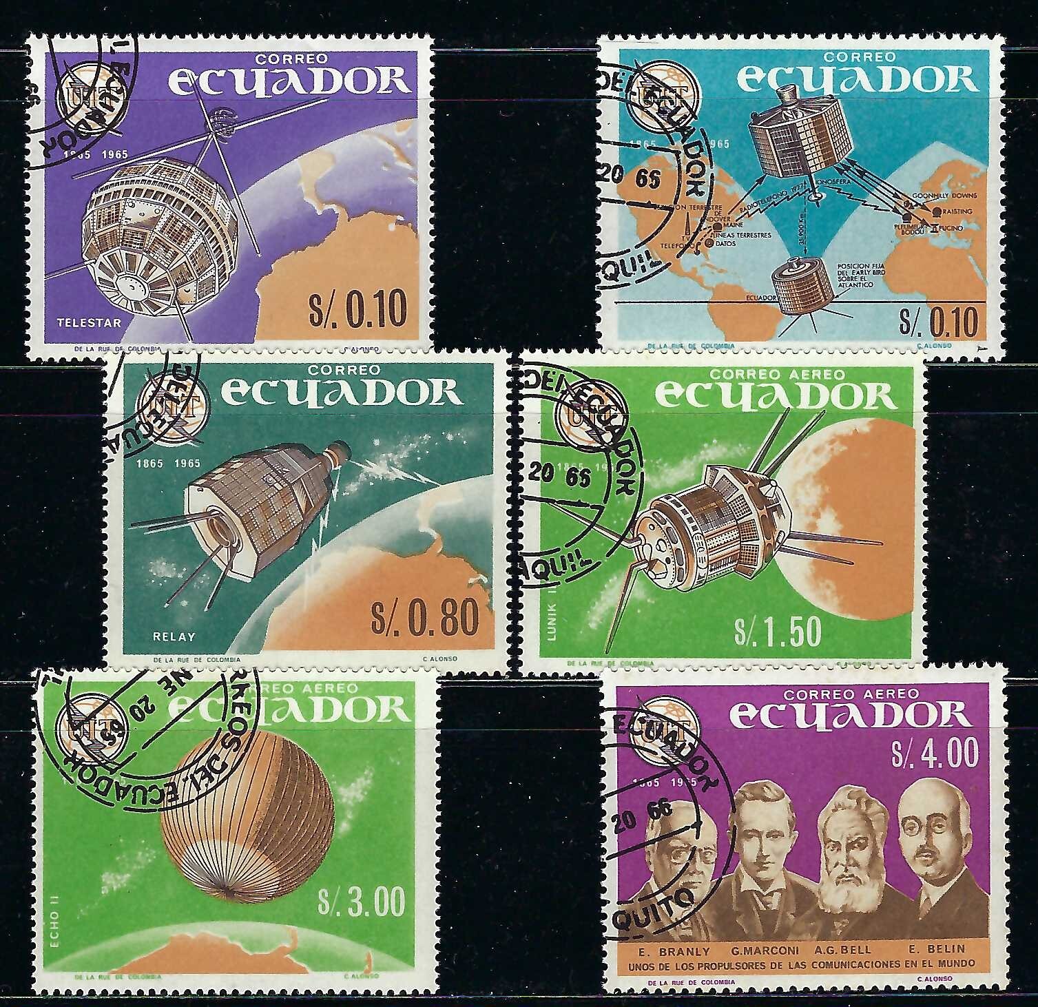 Ecuador  1966 6v CTO NH Telecommunication Union (ITU) Satellites Scientists