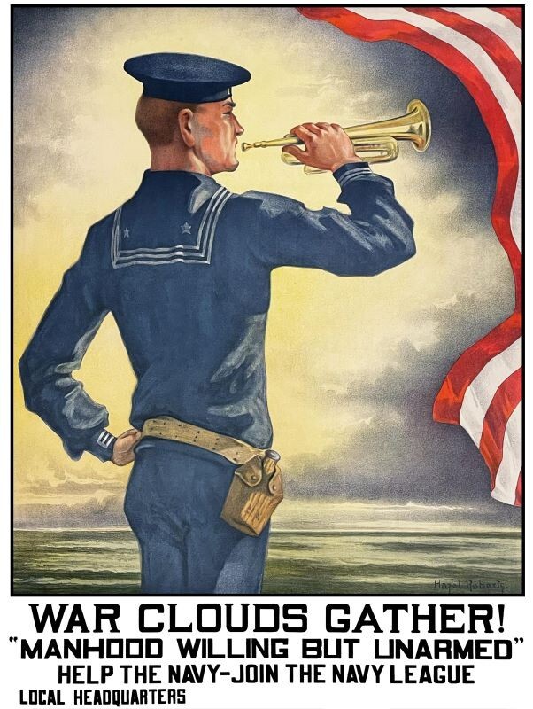 War Clouds Gather, US Navy League - WW 1 NEW METAL SIGN: 9x12, Free Shipping