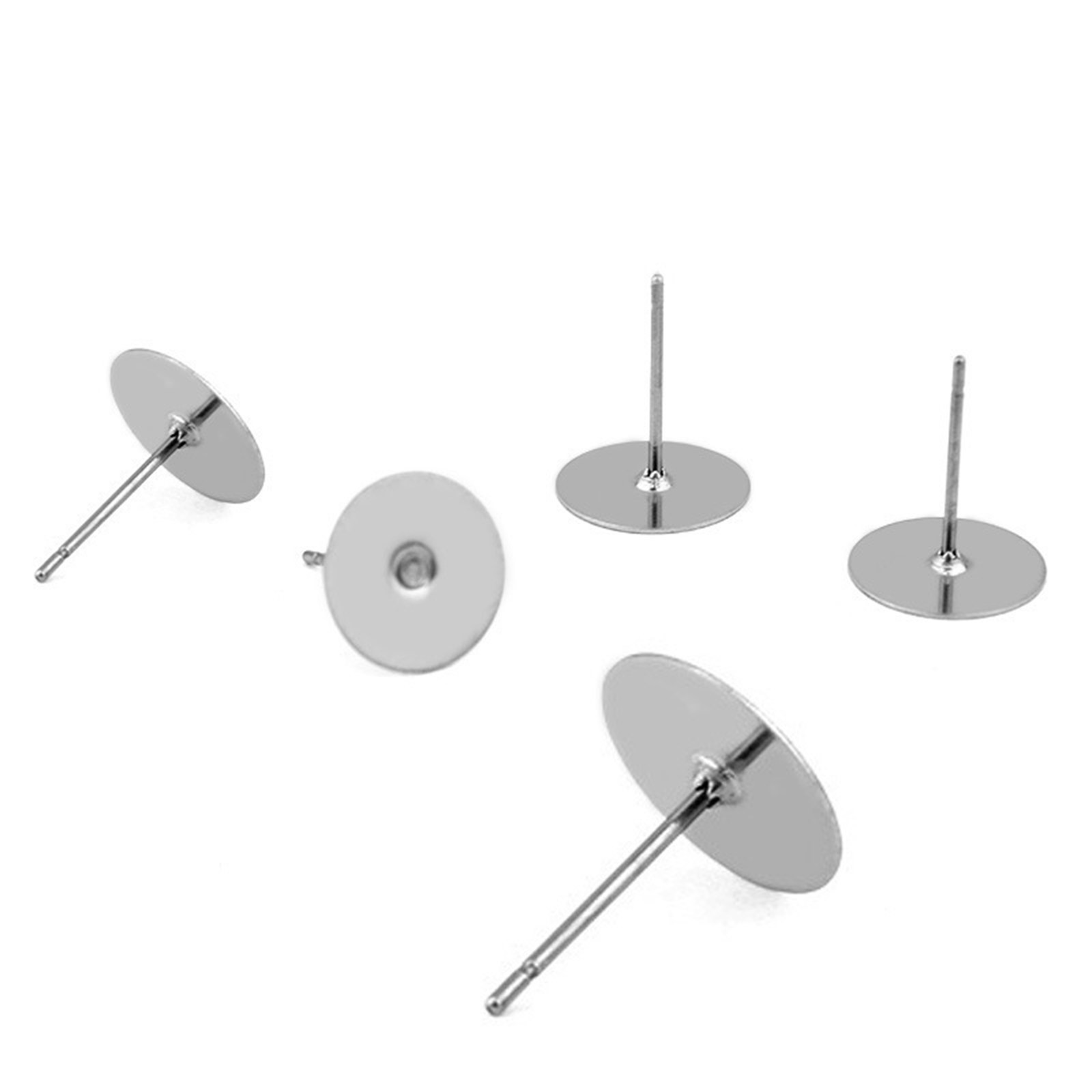 100pcs Stainless steel Blank Pad Flat Earring Post Ear Stud Pin with Stopper DIY