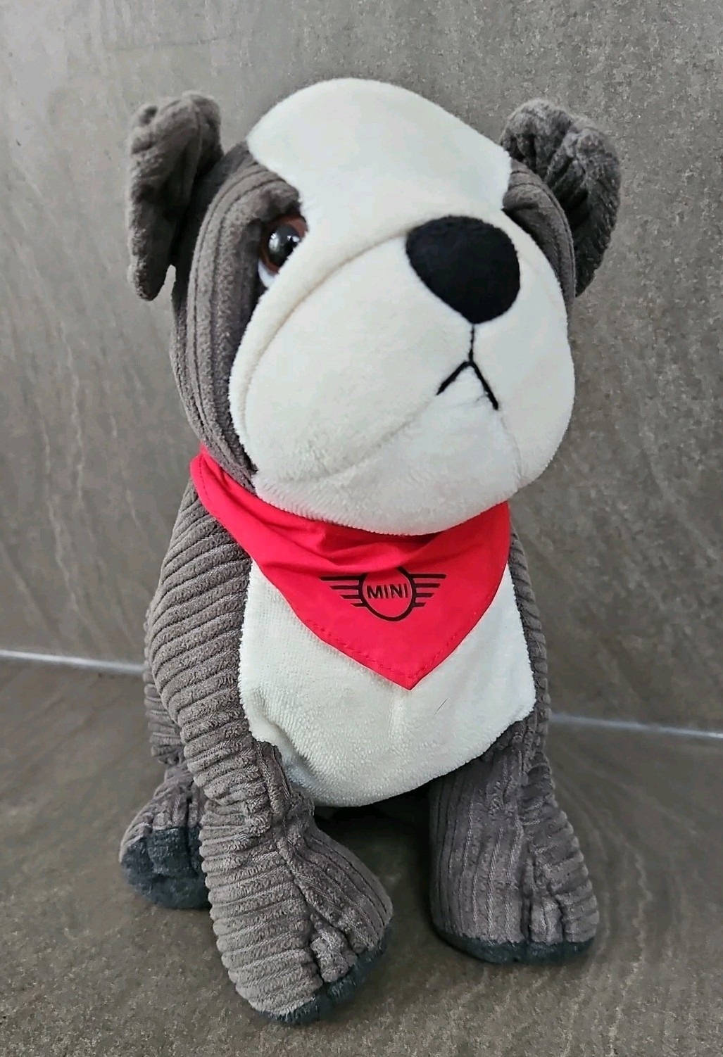Official BMW Mini 10" Grey Cord Bulldog Plush Car Mascot Dog Cooper Official