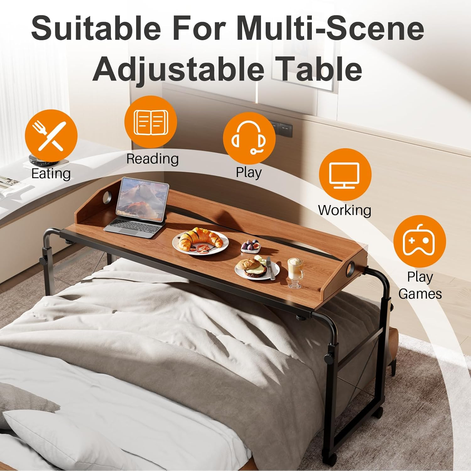 Laptop Desk for Bed, Adjustable Height & Length Laptop Bed Table,Overbed Table w