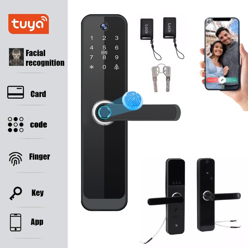 1PCS Face Recognition Tuya Wifi Smart Door Lock Visual Intercom Fingerprint