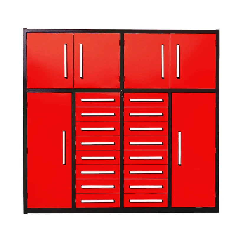 7FT Red Pro Duty Steel 16 Drawers Tool Storage Cabinet All in One Workstation