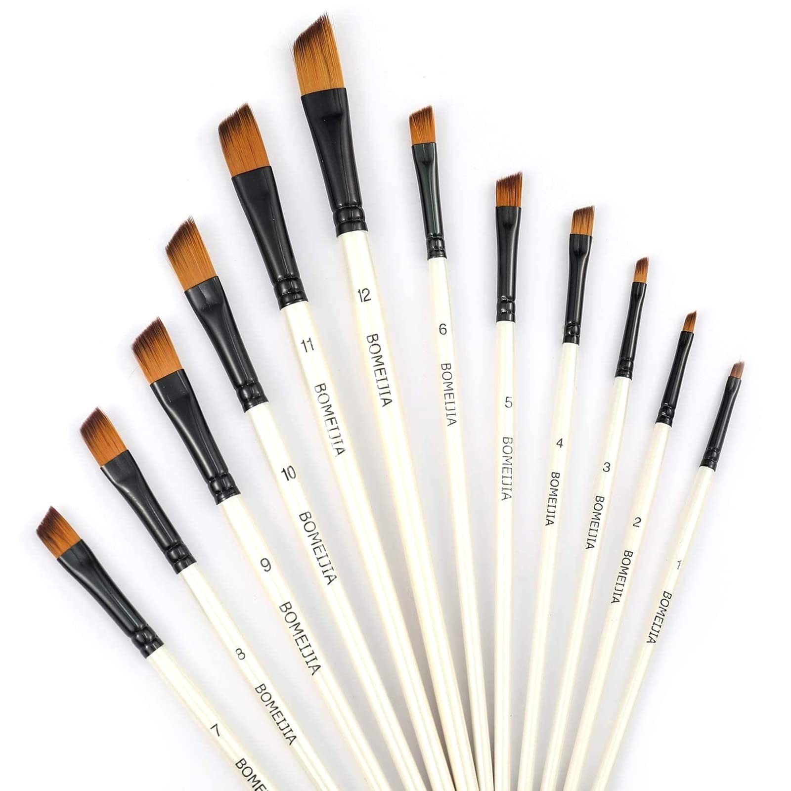 GETHPEN Angular Paint Brushes Set, Angled Watercolor Paint Brush Set,12PCS