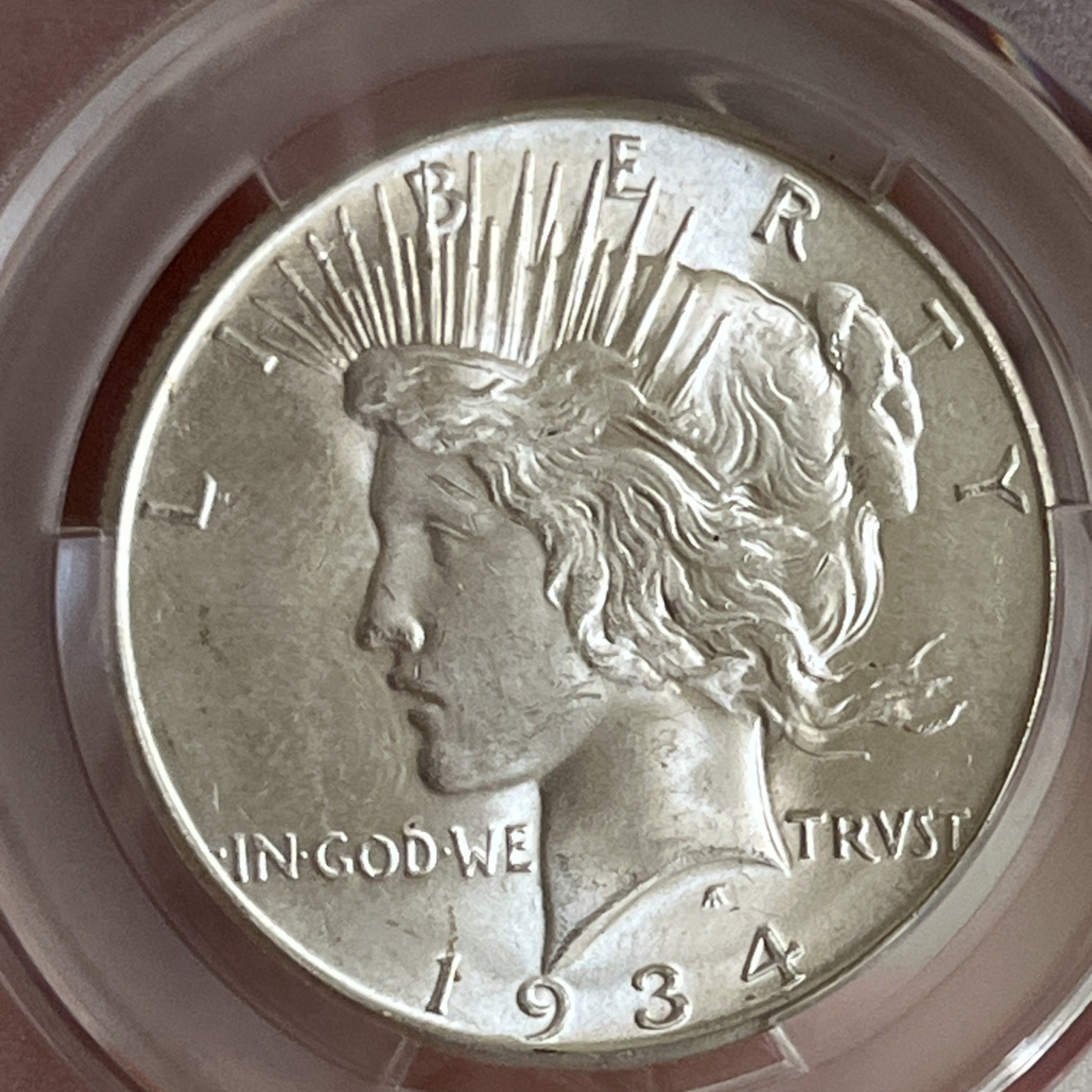 1934 D PEACE SILVER DOLLAR CACG MS62
