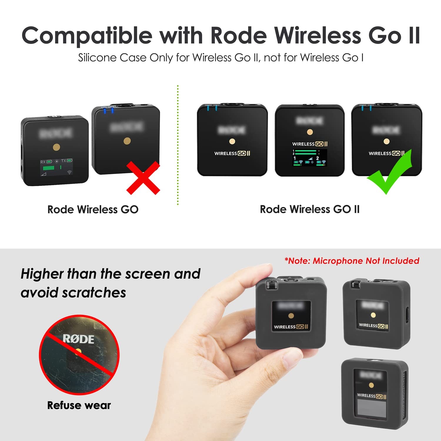 YOUSHARES Silicone Case Compatible with RODE Wireless Go 2 Accessories Black