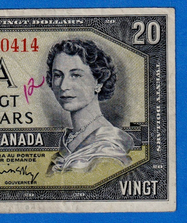 Canada $20 1954 BC-41b / P-80b - QE II - Circulated Note E/W 3260414