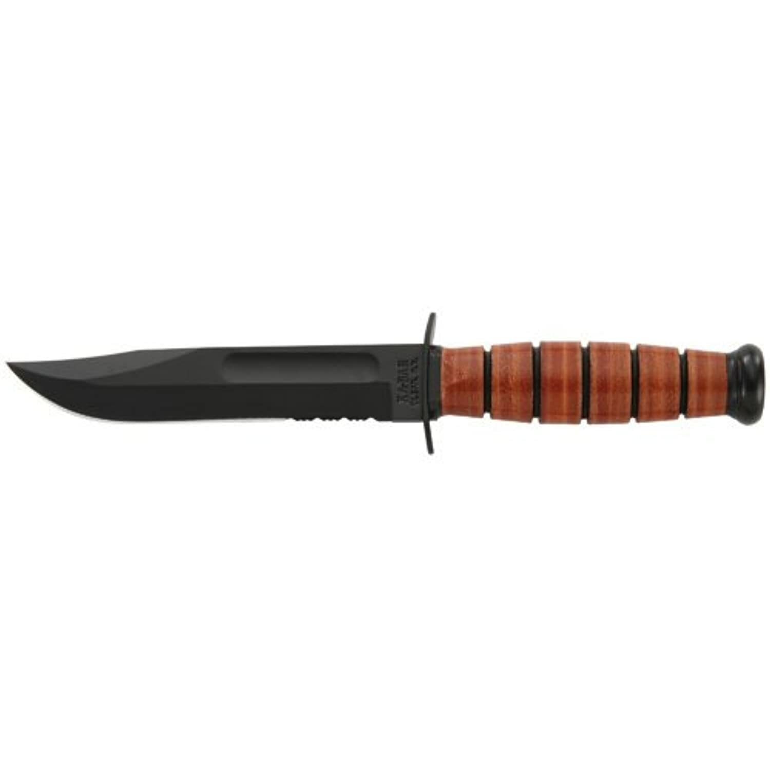 "Short USMC Knife, With Leather Sheath, Serrated"