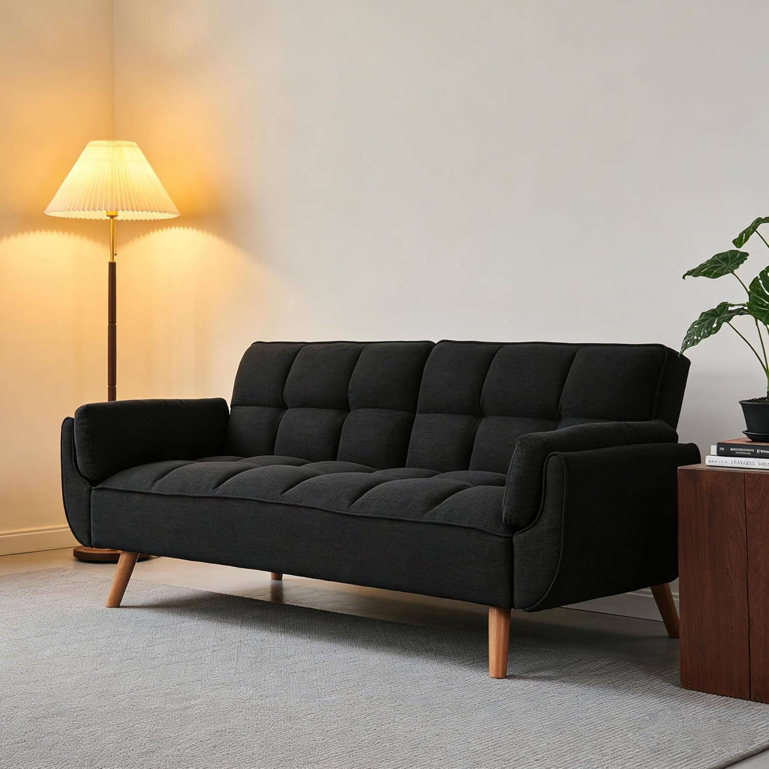 75-Inch Linen Tufted Upholstered Futon Sofabed for Bedroom Living Room, Modern C