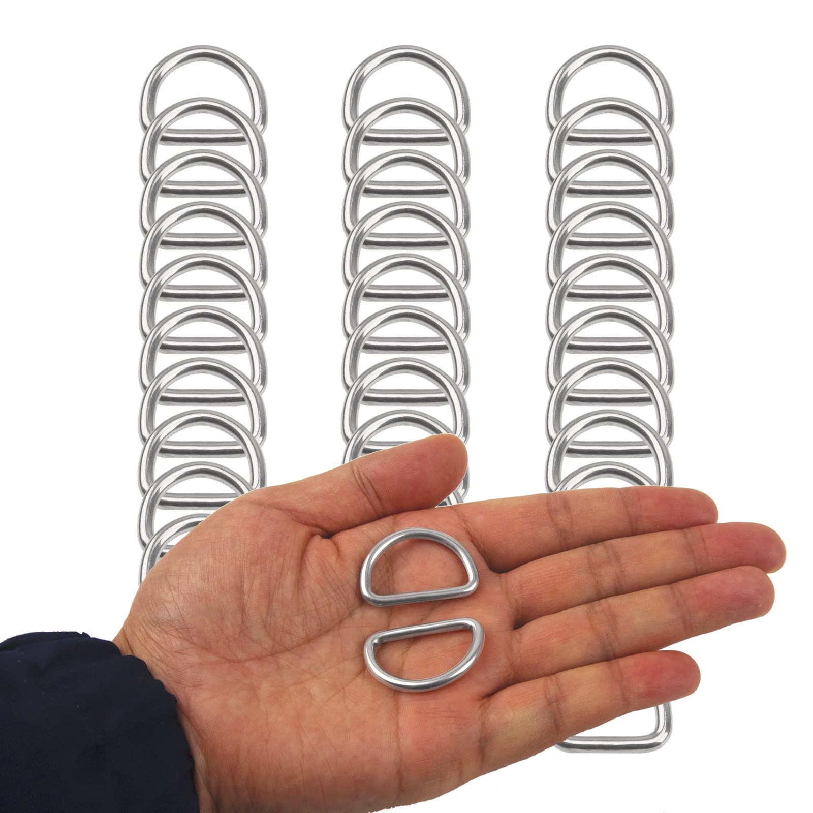 30Pcs 304 Stainless Steel Welded Heavy DRings for Hand DIY Accessories Hardwa...