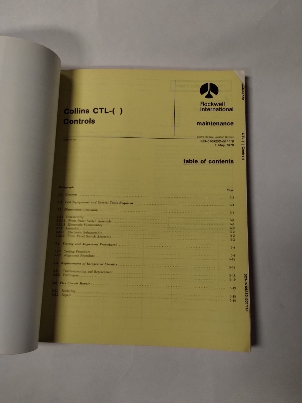 Collins CTL- ( ) Controls Instruction Book 523-0769247-00111A-Original