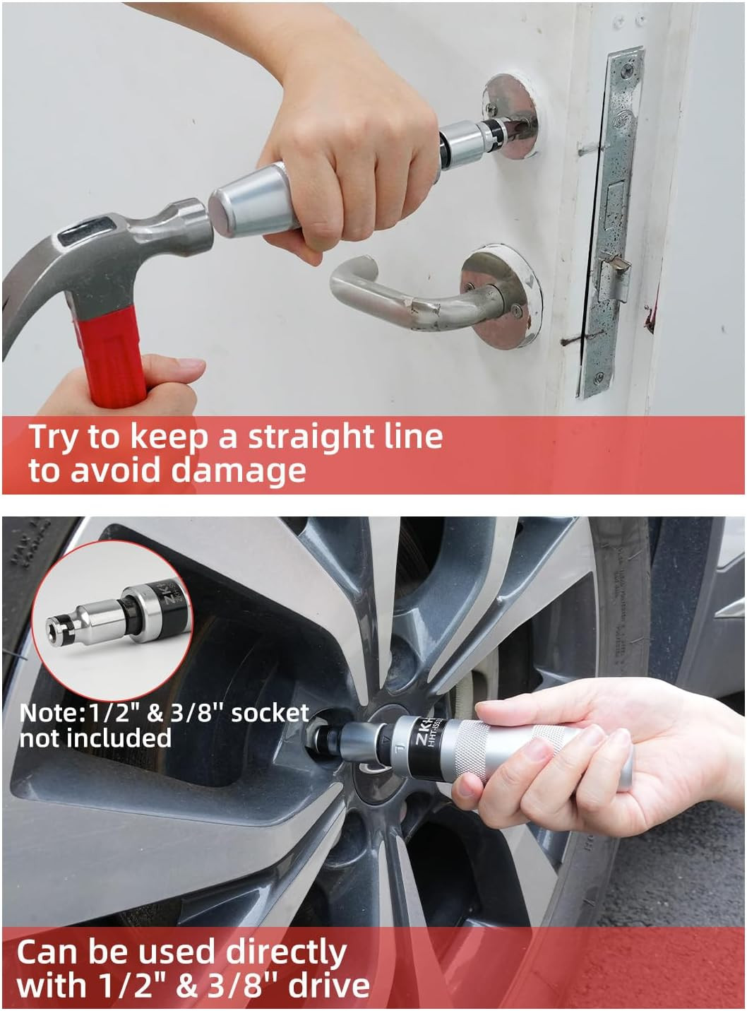 3/8" Hand Impact Screwdriver, 1/2" Manual Reversible Impact Driver Includes 10-P