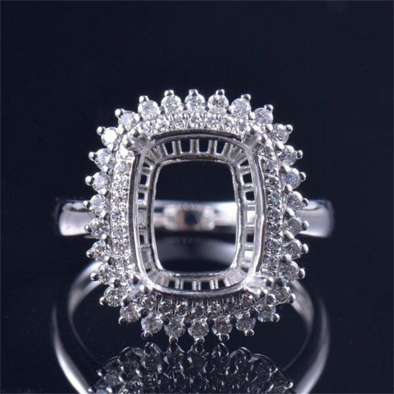Emerald Cut 12x10mm Solitaire Semi Mount Ring 925 Silver Halo Cocktail Band
