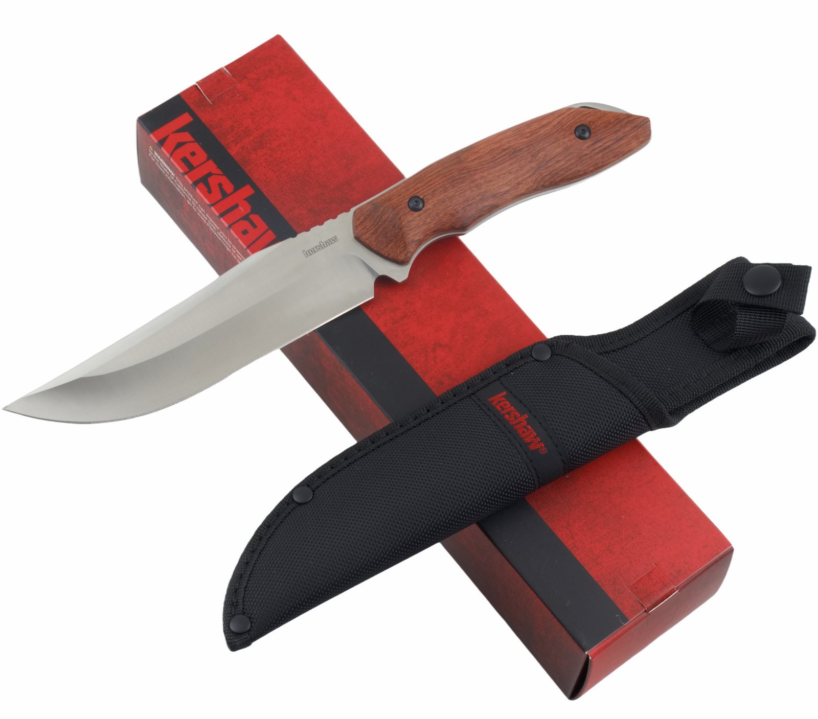 Kershaw Hurdle Fixed Blade Knife Brown Wood Nylon Belth Sheath Full Tang 1418