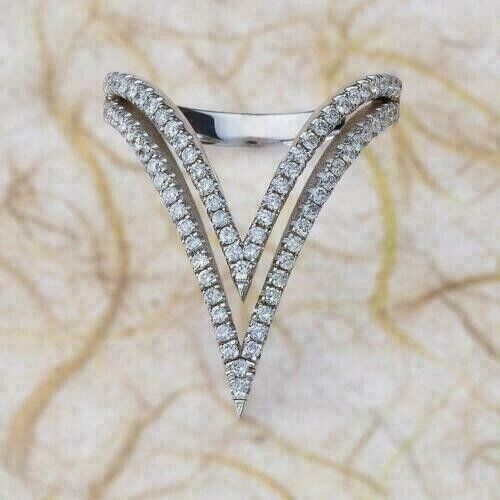 1.70Ct Lab Created Diamond Round Double V Engagement Ring 14K White Gold Plated
