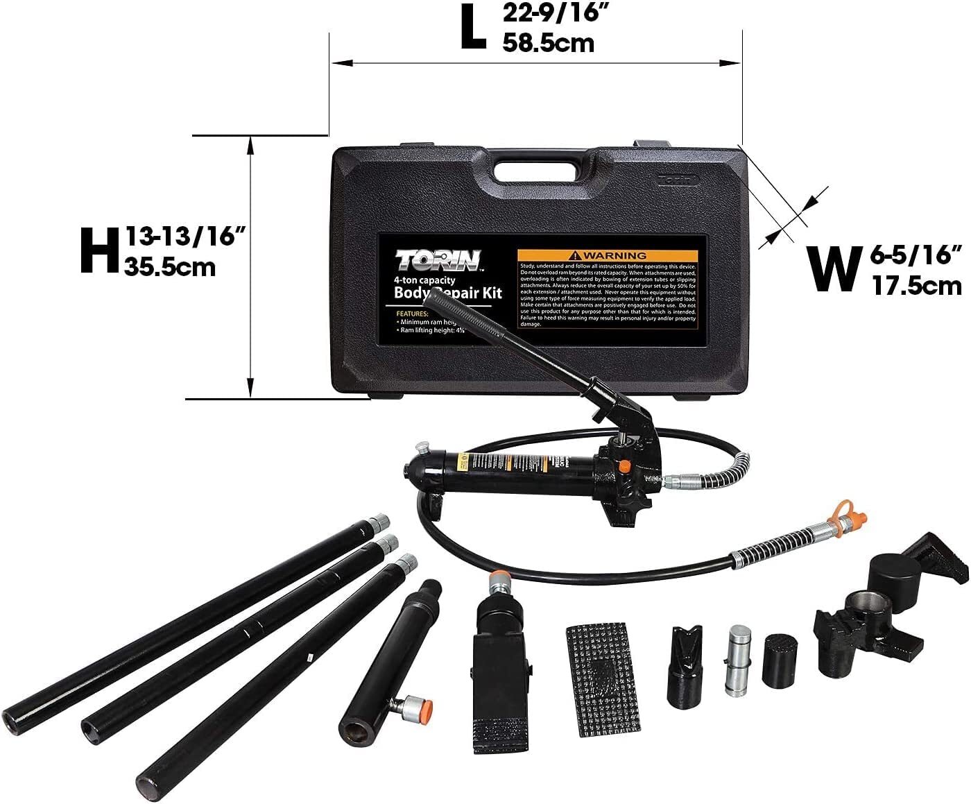 4 Ton Big Red Auto Body Frame Repair Kit Hydraulic Ram, with Storage Case Black