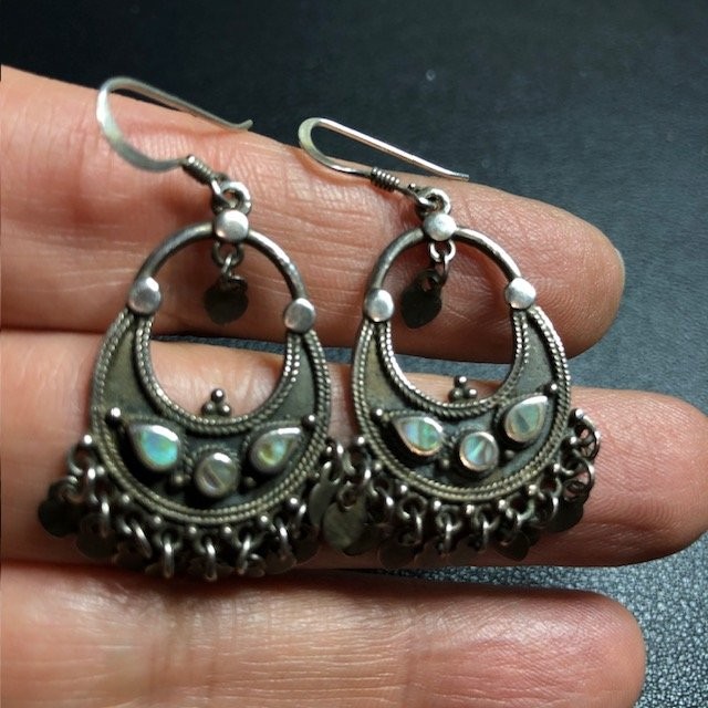 B3893 VTG Dangle Earrings Sterling Silver 925 abalone Chandelier