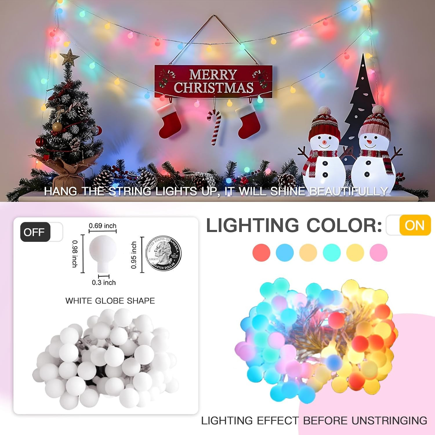 Easter Lights Plug In, 33Ft 100 Led USB Pastel String Lights with Timer, Globe S