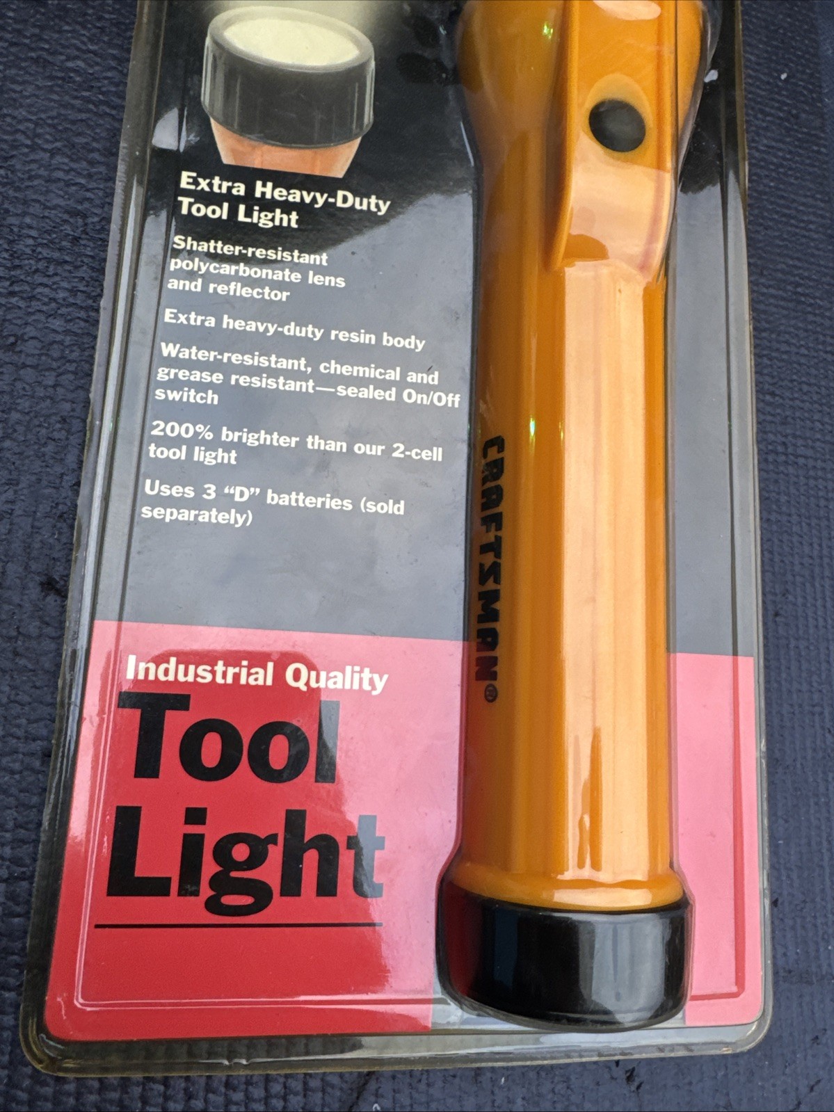 Rare Sears Craftsman Yellow Tool light 93105 3d Cell Flashlight Nos