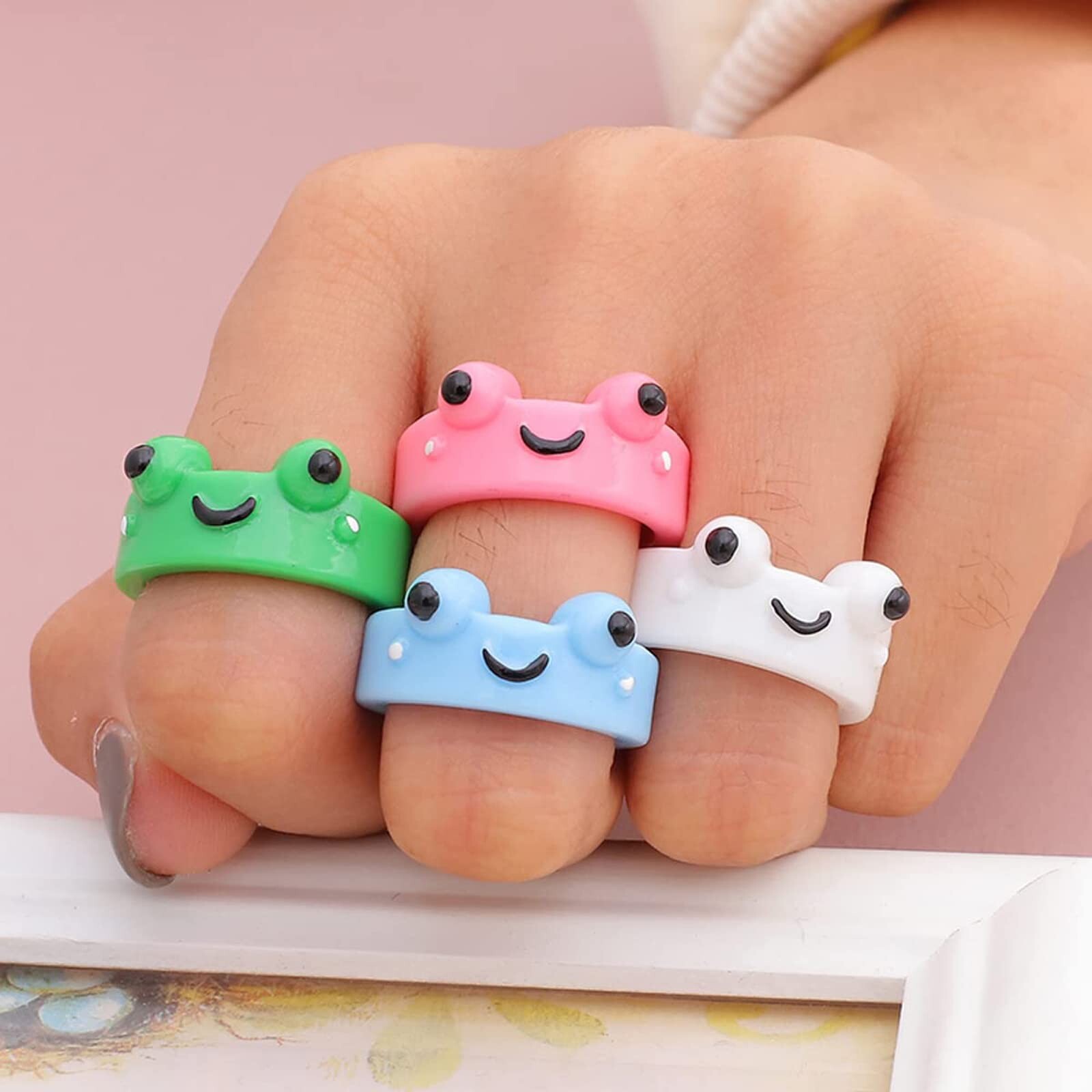 5Pcs/set Acrylic Frog Rings Women Lover Polymer Clay cute Resin Rings for Wom...