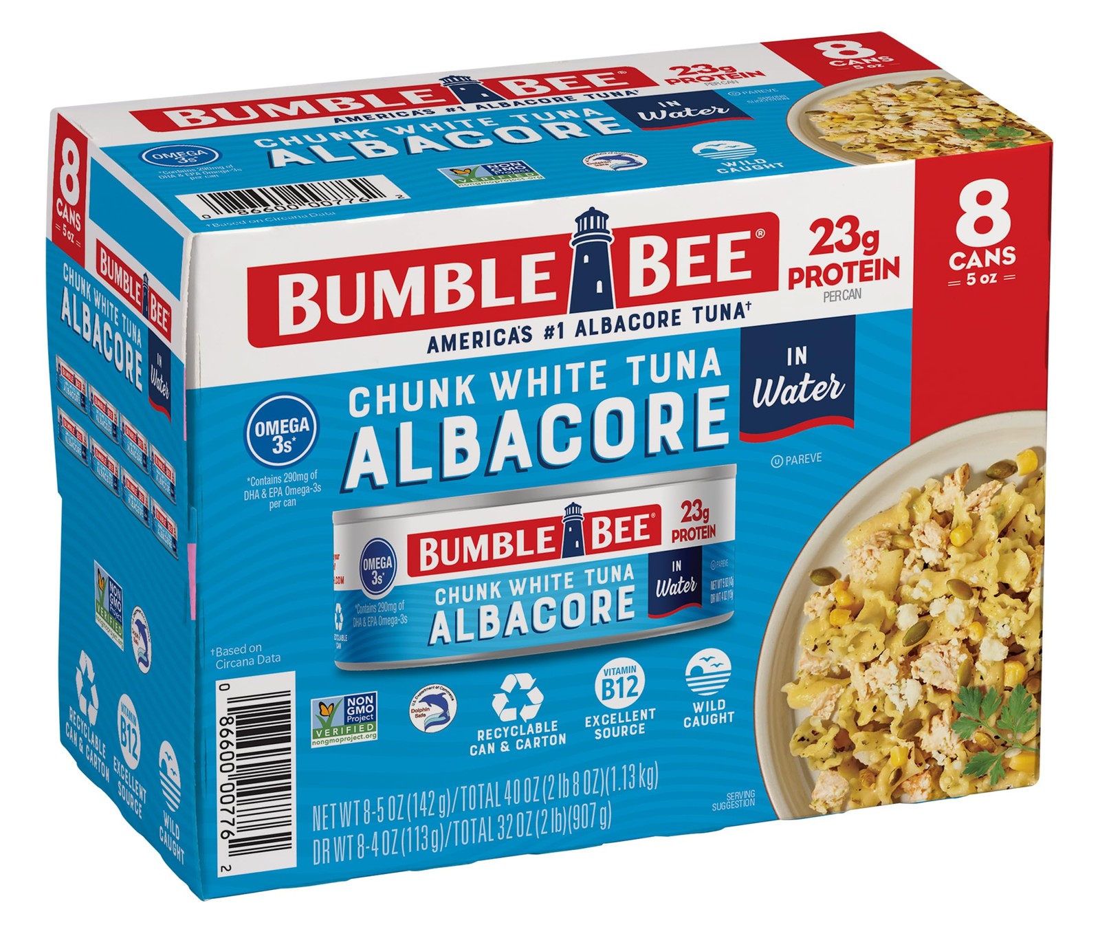 Bumble Bee Chunk White Albacore Tuna in Water, 5 oz Can (Pack of 8) - Wild Caugh